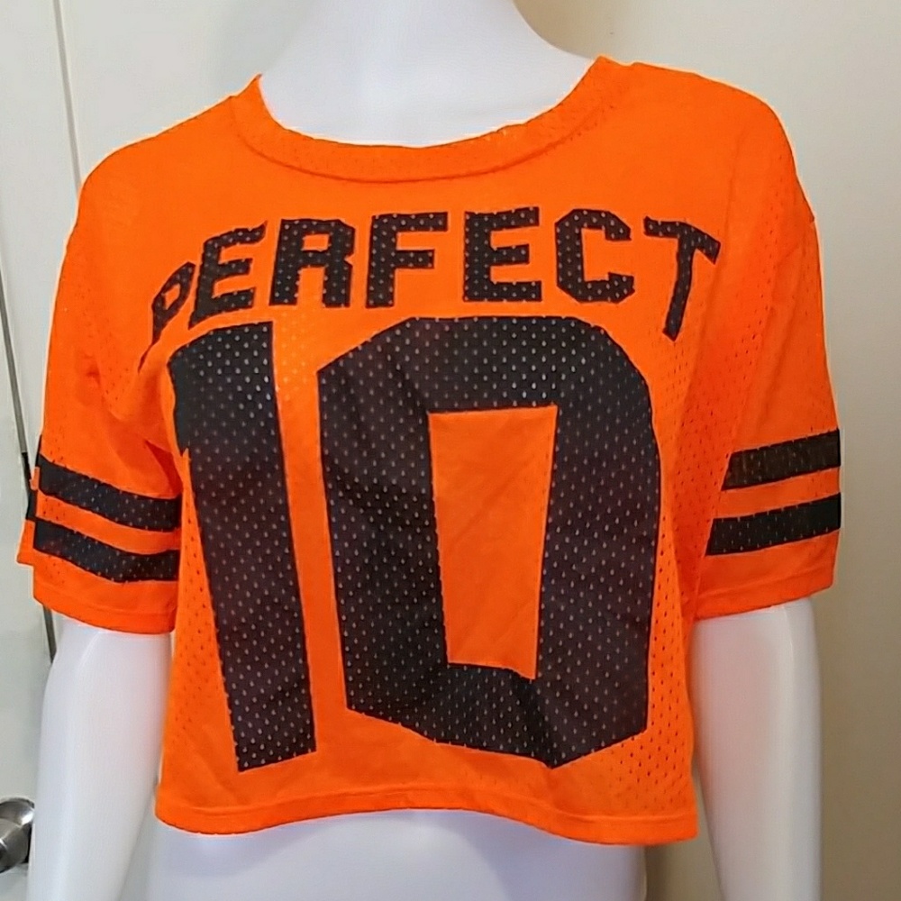 Neon Jersey style "PERFECT 10" Crop top Sz M